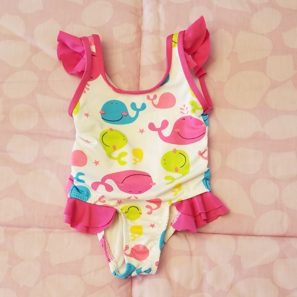 Wippette Baby Pink & White Ruffle Trim Swimsuit